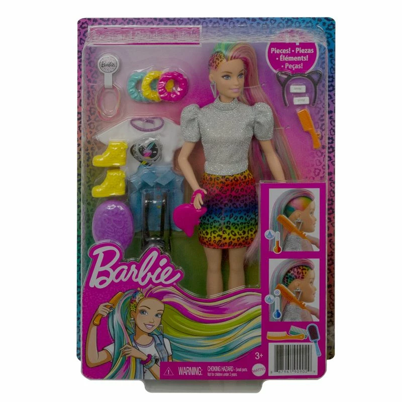 BARBIE LEOPARD RAINBOW HAIR DOLL WITH COLOUR CHANGE FEATURE