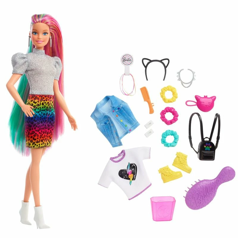 BARBIE LEOPARD RAINBOW HAIR DOLL WITH COLOUR CHANGE FEATURE - Image 5