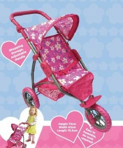 PLAYWORLD 3 WHEEL DOLL STROLLER PINK